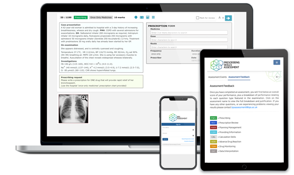Screenshots of BPS Assessment platform on a laptop, tablet and smartphone